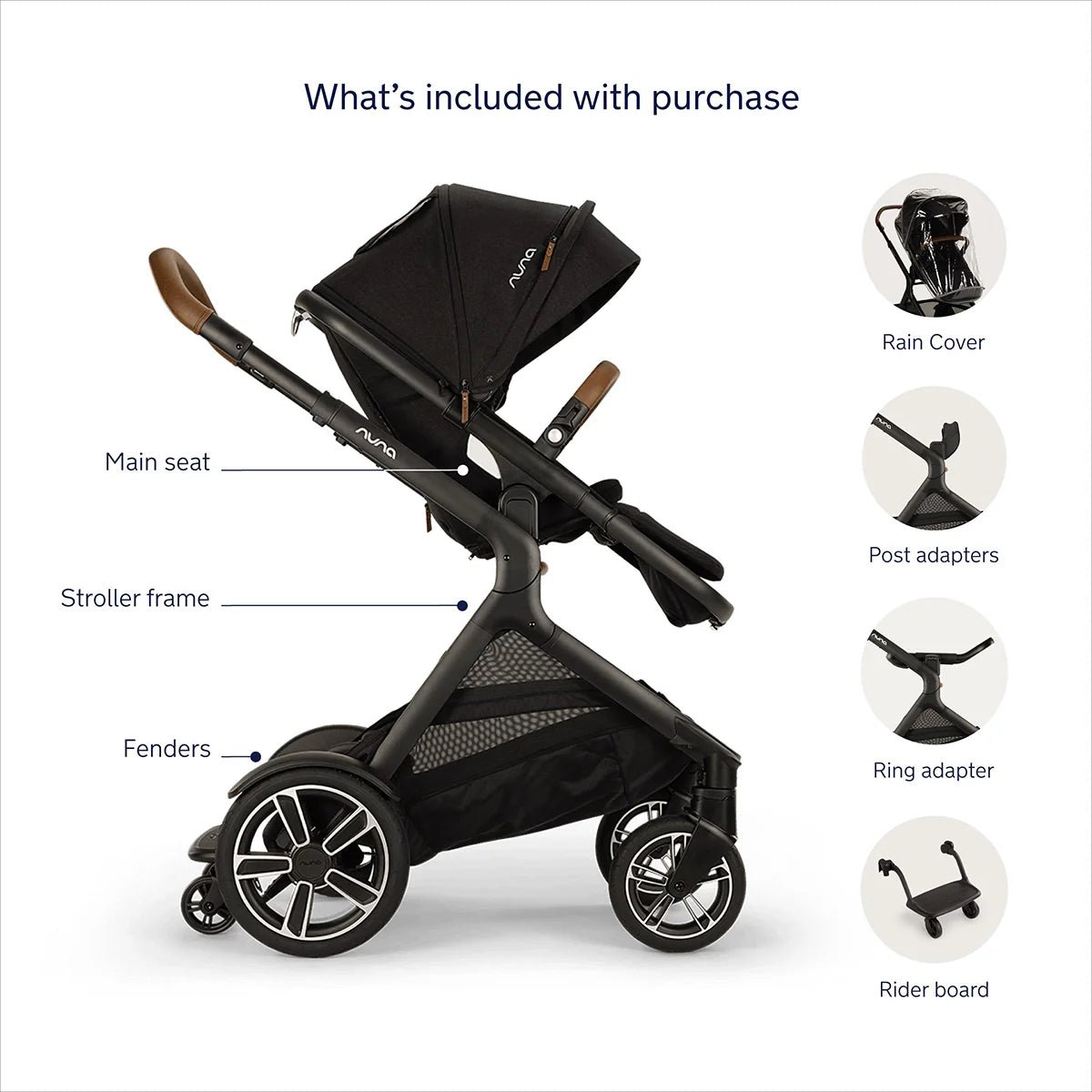DEMI Next Stroller with Rider Board - Caviar - TINY WHISPERS