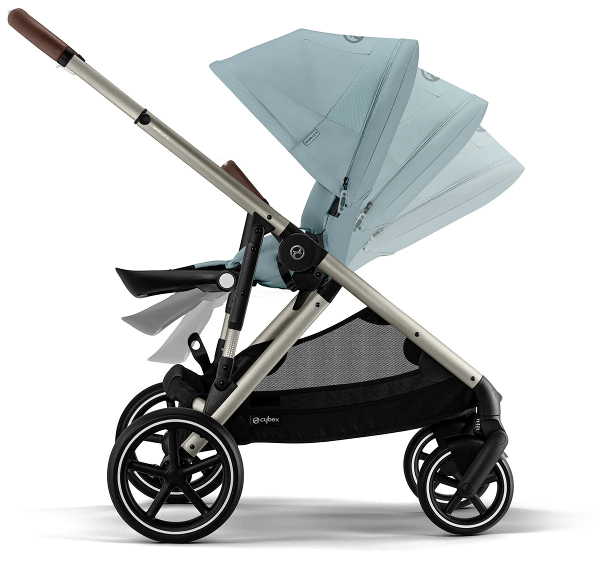 Gazelle S Single - To - Double Stroller - Taupe Frame / Sky Blue - TINY WHISPERS