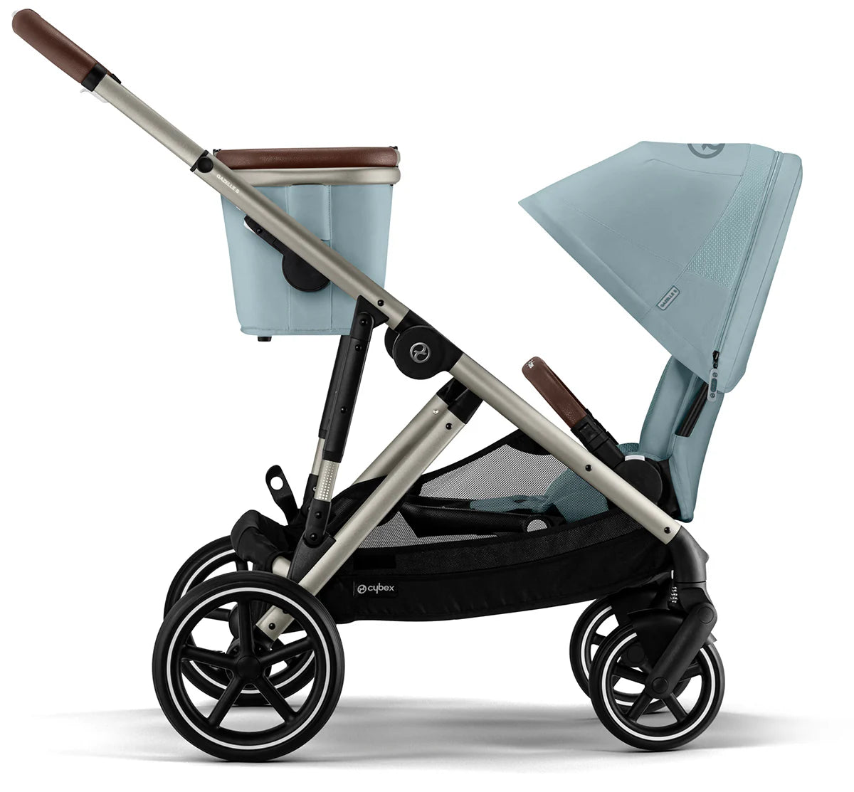 Gazelle S Single - To - Double Stroller - Taupe Frame / Sky Blue - TINY WHISPERS