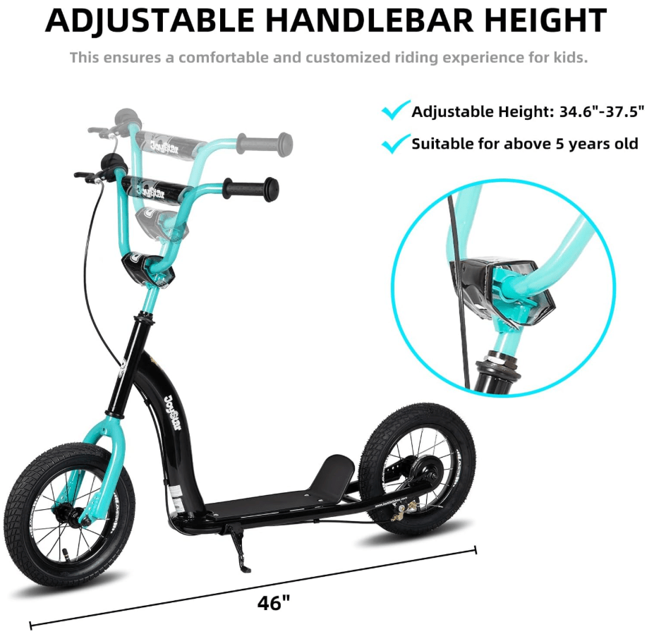 JOYSTAR Conway Kids Kick Scooter – 12″ Inflatable Wheels & Adjustable Handlebar - TINY WHISPERS