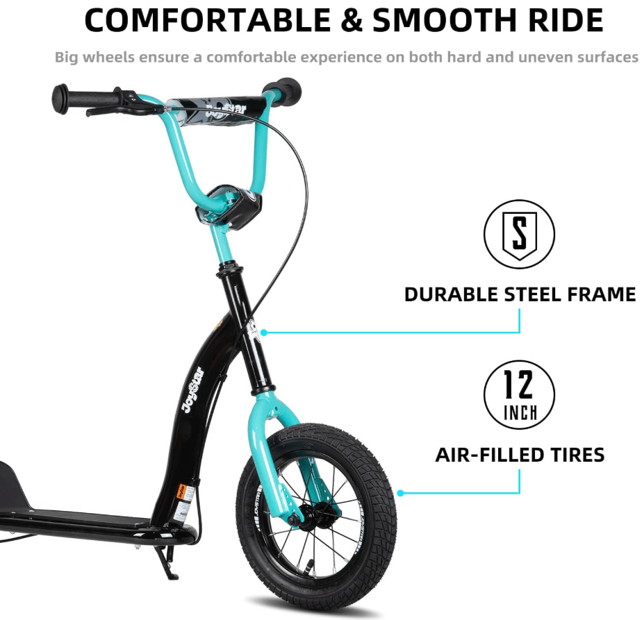 JOYSTAR Conway Kids Kick Scooter – 12″ Inflatable Wheels & Adjustable Handlebar - TINY WHISPERS