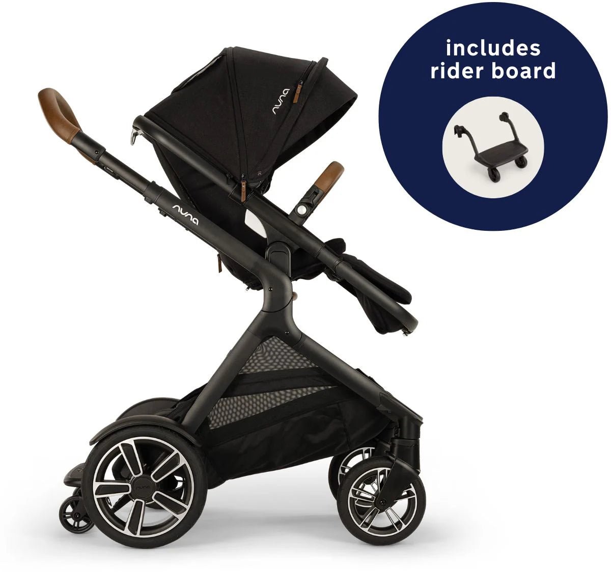 DEMI Next Stroller with Rider Board - Caviar - TINY WHISPERS