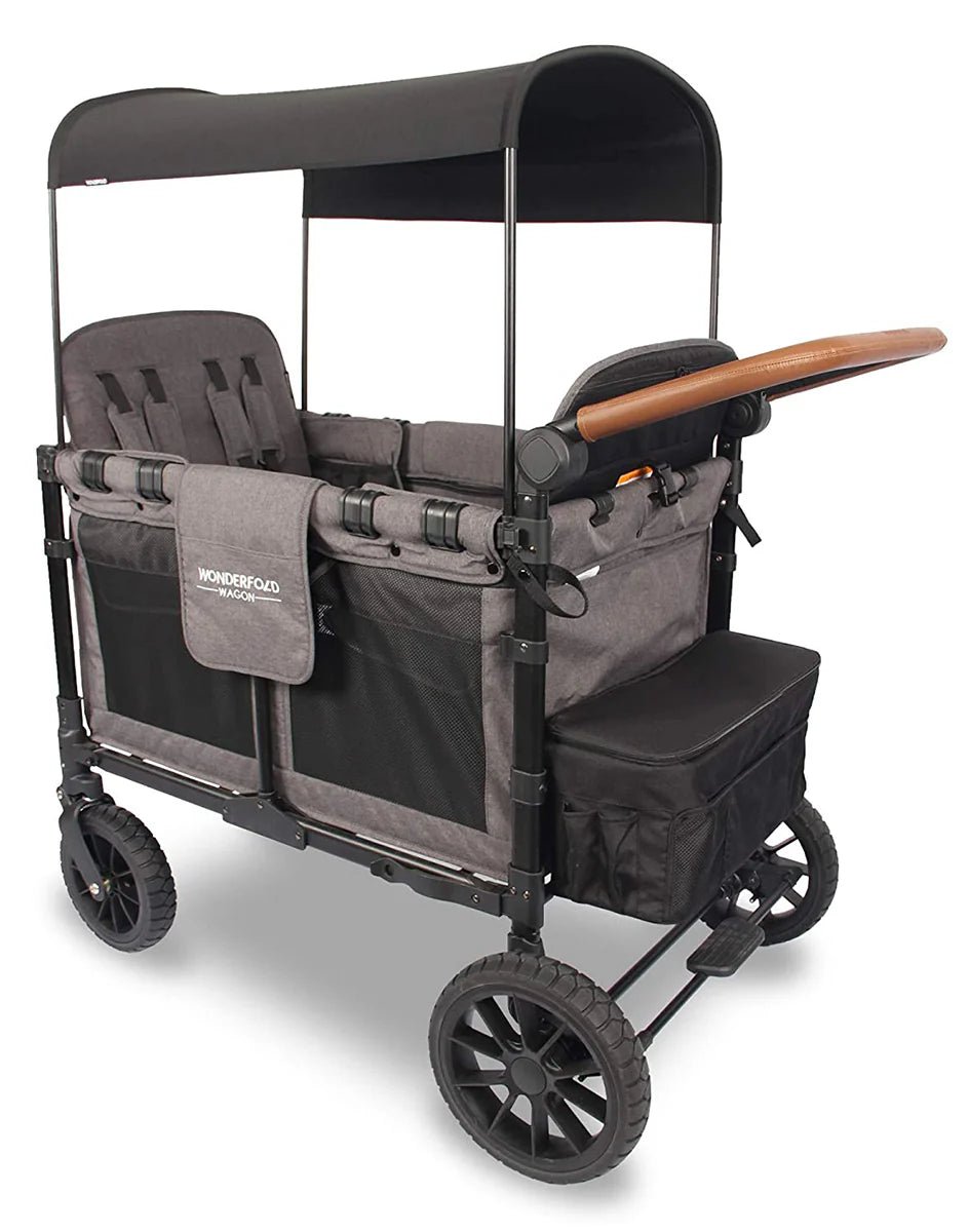 W4 Luxe Multifunctional Quad (4 Seater) Stroller Wagon - Charcoal Gray/Black Frame - TINY WHISPERS